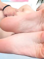 Rachel James has been working out, but her boyfriend wants her toes. He loves to lick her feet...