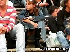 Public upskirthighlights on video filmed in a chick-filled Russian public place