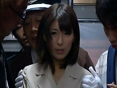 Busty Japanese pornstar gets fondled on the bus before a facial gang plowing