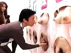 2 wild Asian chicks take turns on a hard sausage and share a