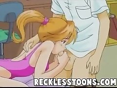 Sexy rubia de dibujos animados chica se pone cremita