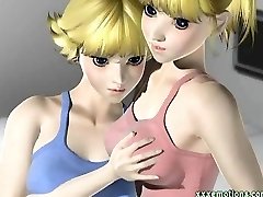 Animated blondes sharing a huge ebony beefstick