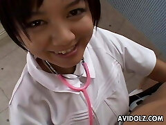 Japanese nurse is sucking and titty fucking the cock