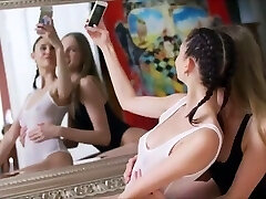 2 girl fuck front of mirror