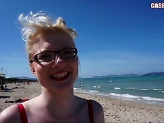 Casey Deluxe demonstrating boobs at a public beach