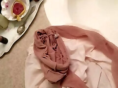 playing with mother in law undies and pantyhose cum in them