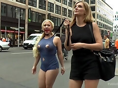 Big tittied blondie with pierced nipples Celina Davis is disgraced in public