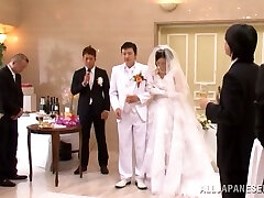 Chinese bride gets fucked by a few fellows after the ceremony