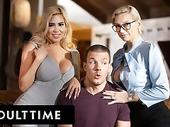 ADULT TIME - Lucky Guy Serves Up Man Sausage In Insatiable THREESOME WITH STEPMOMS Kenzie Taylor And Caitlin Bell
