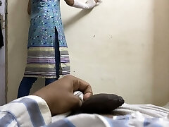 Flashing beef whistle on Indian maid to fuck ( chudai ) in hindi