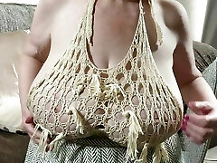 Mature Sally's humungous bumpers in a skimpy top which leaves nothing to the imagination