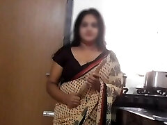 Indian Stepmom Disha Kitchen Striptease & Romped by Stepson