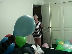 Mean And Insatiable Stepgrandma Smokes And Smashes Stepgrandson While Busting Balloons