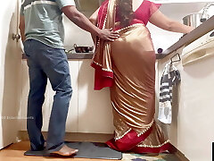 Indian Couple Romance in the Kitchen - Saree Sex - Saree lifted up and Donk Spanked