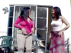 granny creams daughter-in-law's gams, she accidentally touches her cunt, the daughter-in-law excitedly pulls her pantie