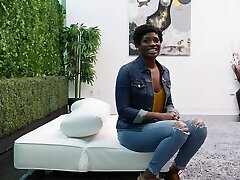 Brief haired dark-hued girl Kelly gets her hands on a white dick