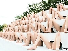 Heap of horny and naked Asian gals