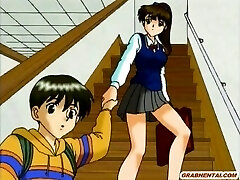 Busty anime self masturbating in the shower