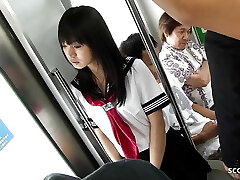 Public Gangbang in Bus - Asian Teenage get Fucked by many aged Guys