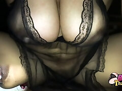 Big boobs step mom in ebony see through Big boobs step mom in ebony see through