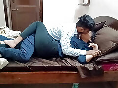 Indian dirty couple horny kissing and fucking home alone