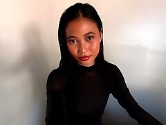 Pretty and all-natural girl Hiromi flashes her cock-squeezing tits during tender solo