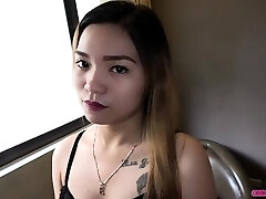Asian biotch gets hefty creampie