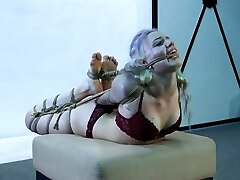 Cute lady in tight bondage crying for mercy