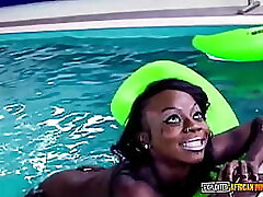 Cheeky black slut well-prepped for interracial orgy in sex resort