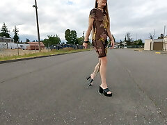 Longpussy, Dragging over a Kilogram (2.Trio lbs) of chain off my Labia in a Sheer Dress out for a Walk.