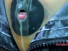 Tight black rubber mask makes Kristine Andrews suffocate and sob