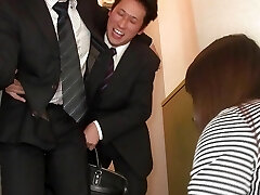 Japanese milf slut gives her cunt to her hubby's coworker at dinner time!