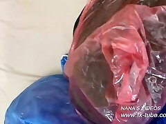 Latex-clothed girls plastic rainwear chain orgasms