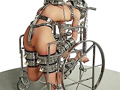 Sub Hardcore Manacled and Chained in a Wheelchair Metal Bondage BDSM