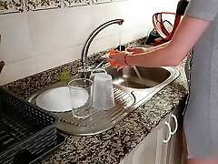 She asks me for help to wash the dishes with my urinate