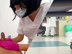 The fresh young student nurse checks my penis and I have a rod