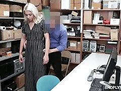 Tattooed female Chanel Grey gets her mouth and pussy punished for shoplifting