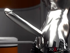 Sci-fi theme. Male Android Rams Hard A Scorching ebony in the lab