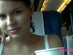 Zuzinka plays with fuck stick in a crowded train
