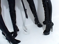 Lesbian BDSM Latex Two doms punish a sub
