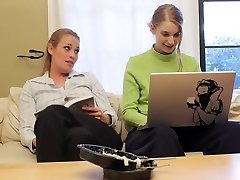 Lesbian femmes fuck on the office flooor