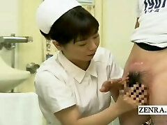 Subtitled Japanese doctor nurse handjob with popshot