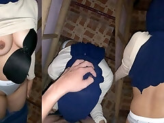 Blow-job and Doggy Tear Up With Hijab Desi Coworker Mistress On Factory Stairs