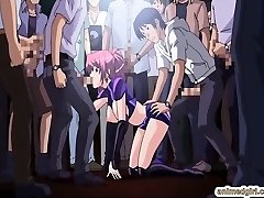 Ultra-cutie Japanese anime gangbang in the public show