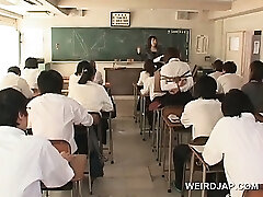 Asian school honey in ropes showcases twat upskirt in class