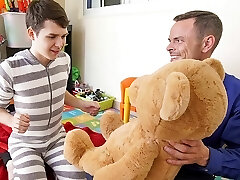 Twink Stepson And Step-father Family Threesome With Stuffed Bear