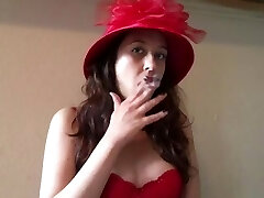 Sexy Goddess D Smoking VS 120 Vintage Style Red Hat and Bra Red Lip Liner