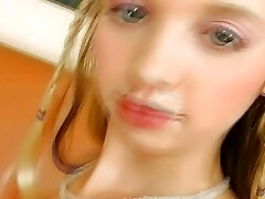 Slender looking German teen gets her mouth filled with cum