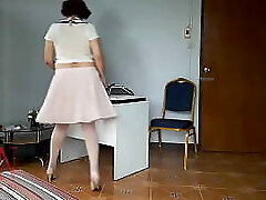 Upskirt Depraved secretary. Vintage SeXretary. No panties office milf. Bare office.