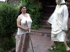 A fantastic German granny and teen getting their holes romped by three cocks